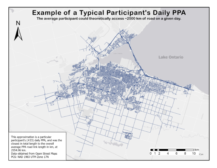 Road network map of an example of a typical participant's average daily PPA.