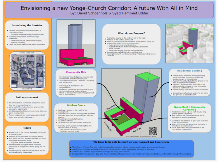 A poster outlining the project discussed in this article, with a QR code provided to link to the 3D mobile app.