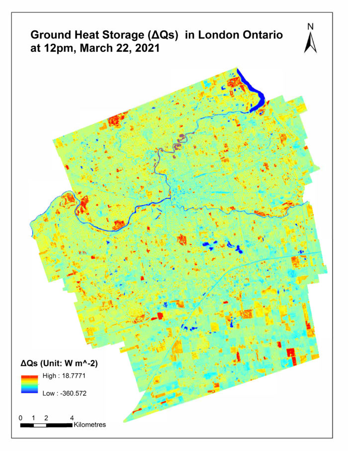 Map displaying results of Ground Heat Storage for London Ontario