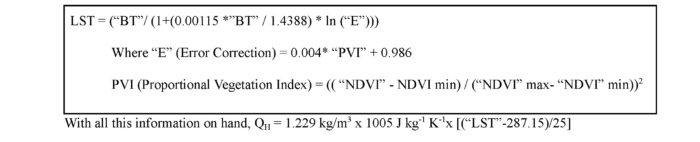 An image showing the formula used to calculate land surface temperature.