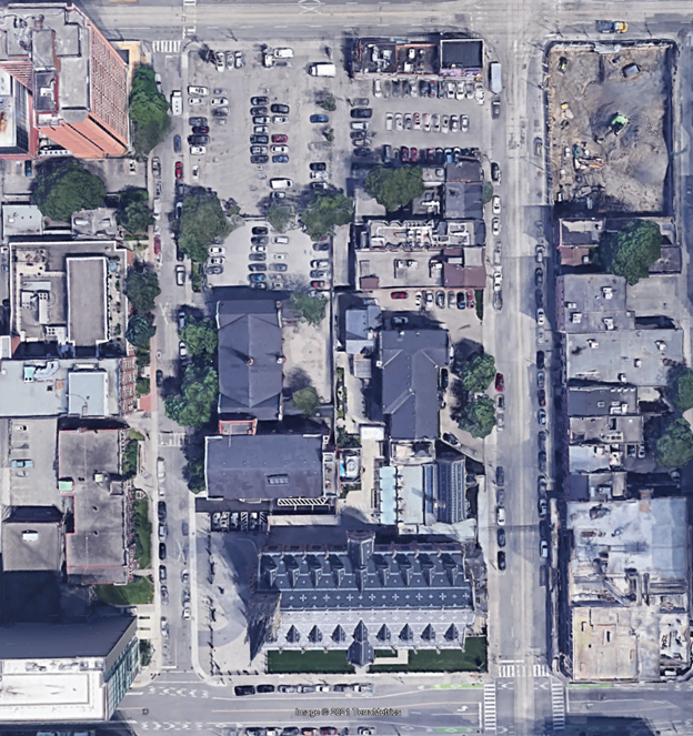 Image showing areal photo of an urban area that includes a vacant property.