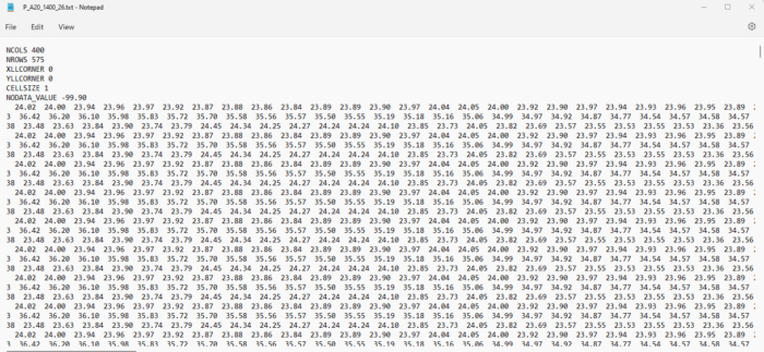 An image preview of the numerical values stored in an ASCII text file.