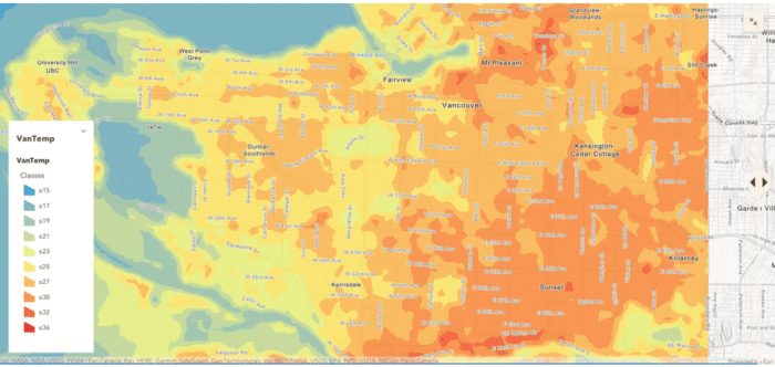 A surface temperature map of Vancouver.