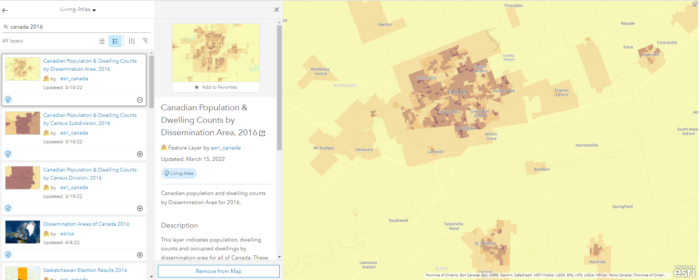 A map of census population data from Esri's Living Atlas.