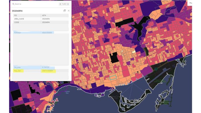 A map of population density for the City of Toronto.